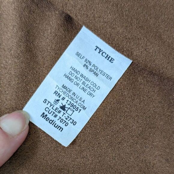 Tyche Women’s Medium Brown Sleeveless Asymmetrical Boho Blouse Top Stretch - Picture 8 of 8